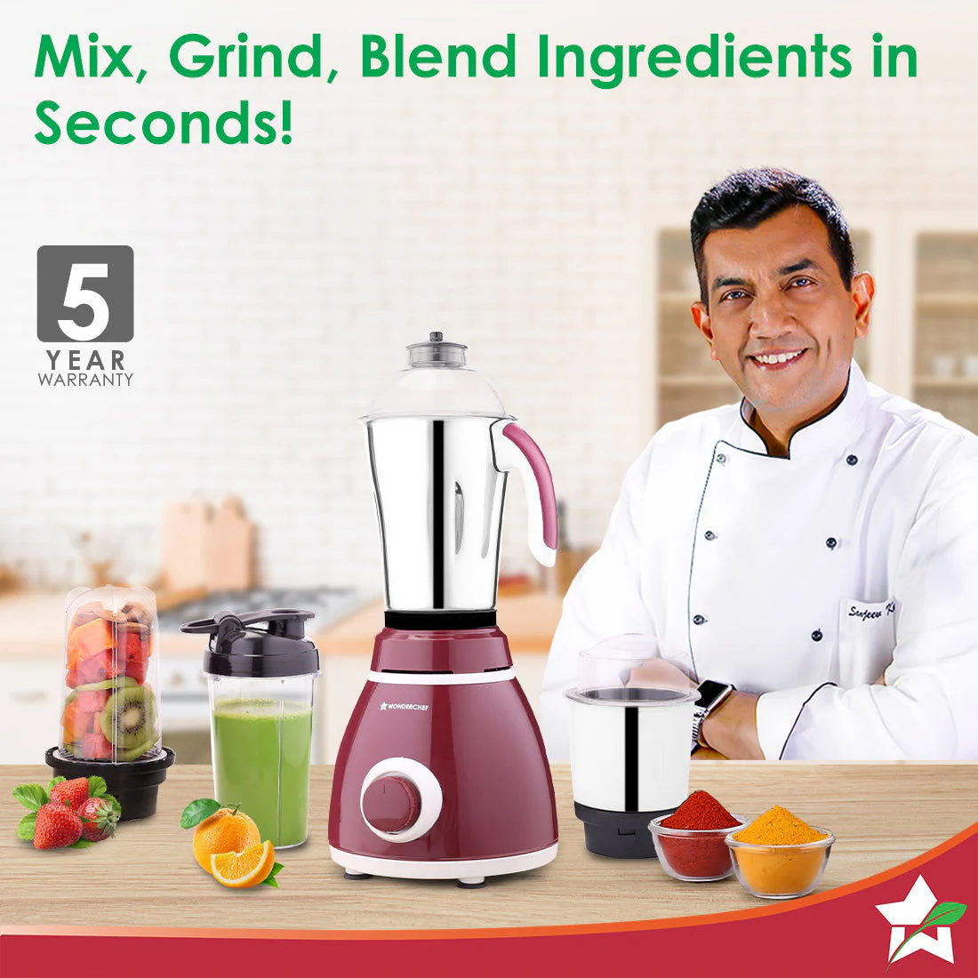 Acura Plus Mixer Grinder | 750W | 4 Jars for Blending, Dry Masala Grinding, Chutney Grinding, Smoothie | Sharp Stainless-Steel Blades | Grind Tough Ingredients | 5-Year Warranty on Motor - Image 2