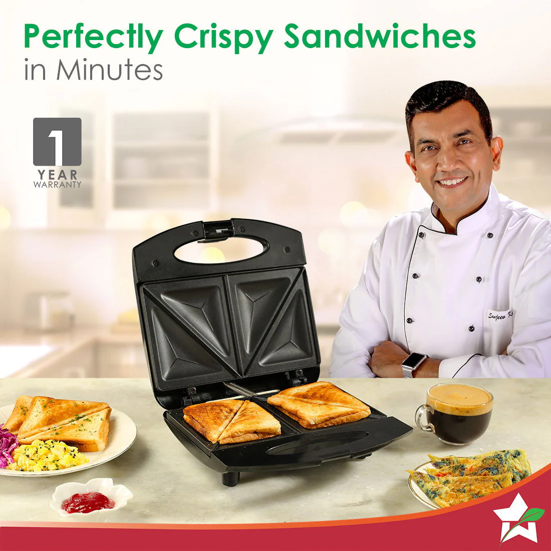 Acura Plus Sandwich Maker | 750W | Non-stick Aluminium Grill Plates | For Crispy Toast Sandwiches | Cool-touch Body with LED Indicator Lights | Easy to Clean | 2-year Warranty | Black - Image 2