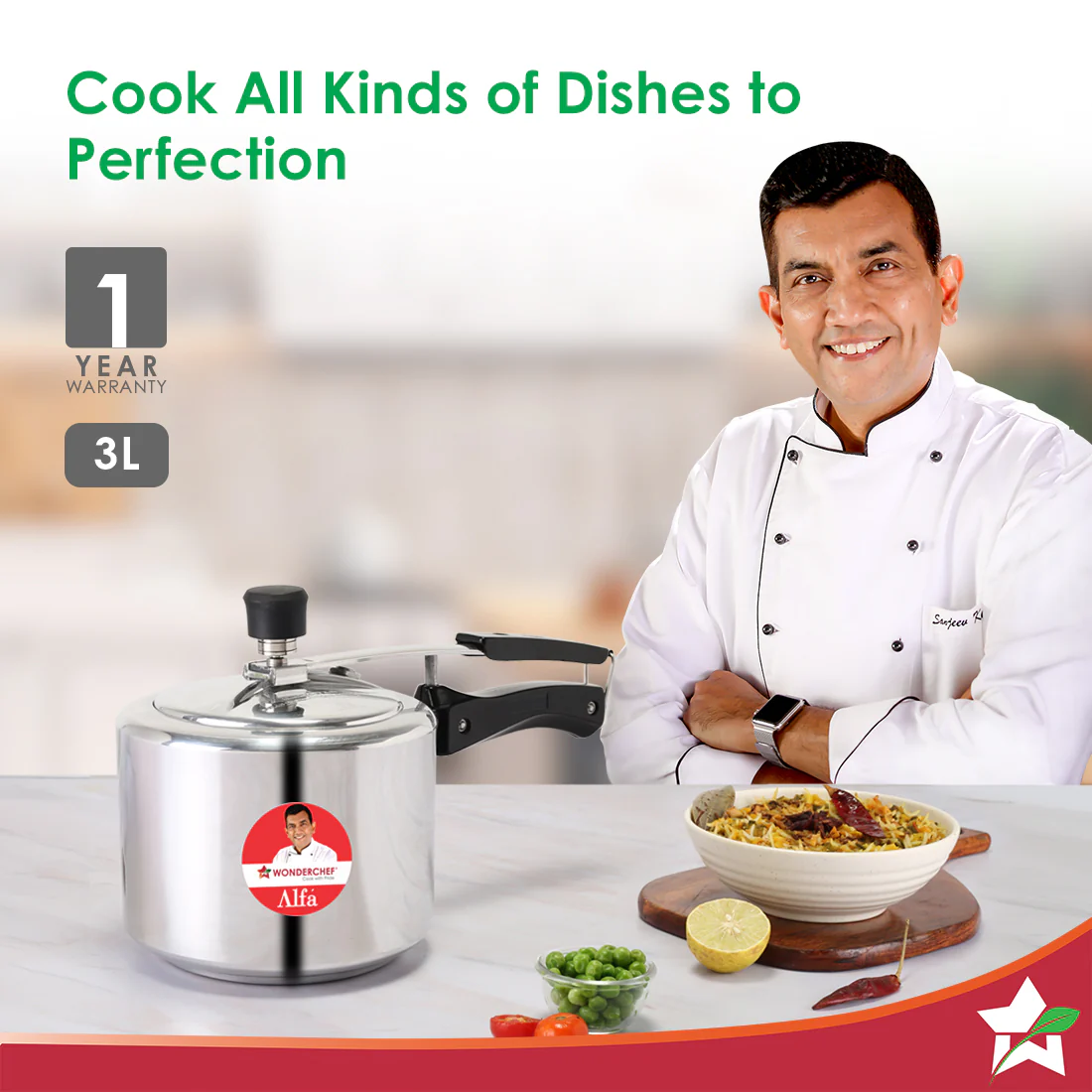 Alfa Aluminium Inner Lid Pressure Cooker | 3 L | Sautéing, Steaming, Frying, Boiling, Pressure Cooking | Induction and Gas Cooktops Friendly | BIS Approved | Cool Touch Handles - Image 2