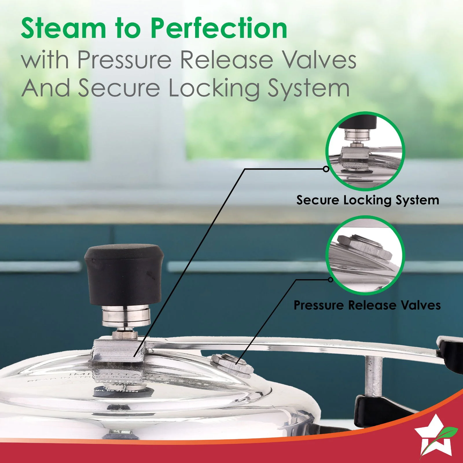 Alfa Aluminium Inner Lid Pressure Cooker | 3 L | Sautéing, Steaming, Frying, Boiling, Pressure Cooking | Induction and Gas Cooktops Friendly | BIS Approved | Cool Touch Handles - Image 4