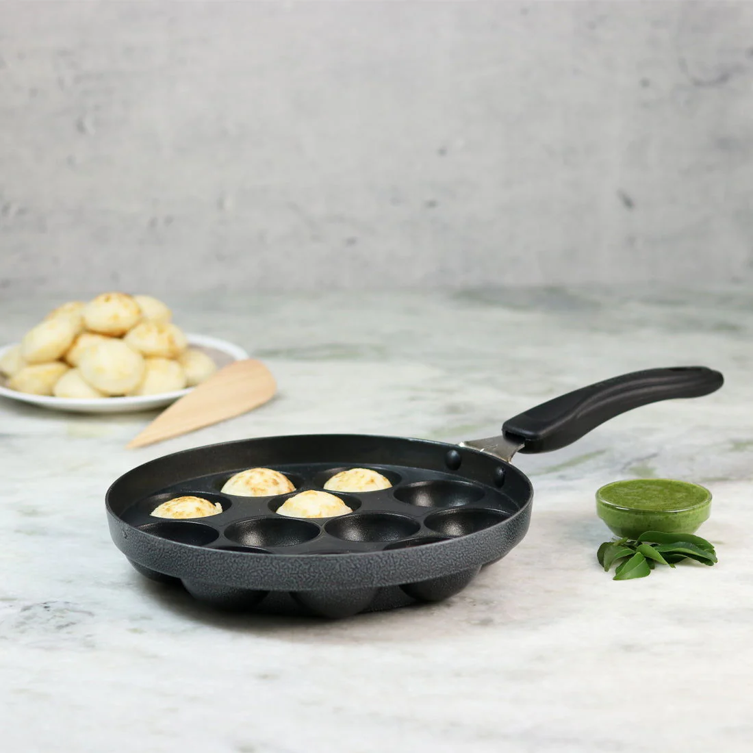 Non-Stick Appa Kara Cookware with 12 cavities | Appam PatraPaniyarakkal | Paniyaram | Appam Pan | Pan Cake Maker | Ponganal Maker | Kuzhi Paniyaram | Paddu Tawa | Cool Touch Bakelite Handle | Pure Grade Aluminium | PFOA Free | 1 Year Warranty | Black - Image 5