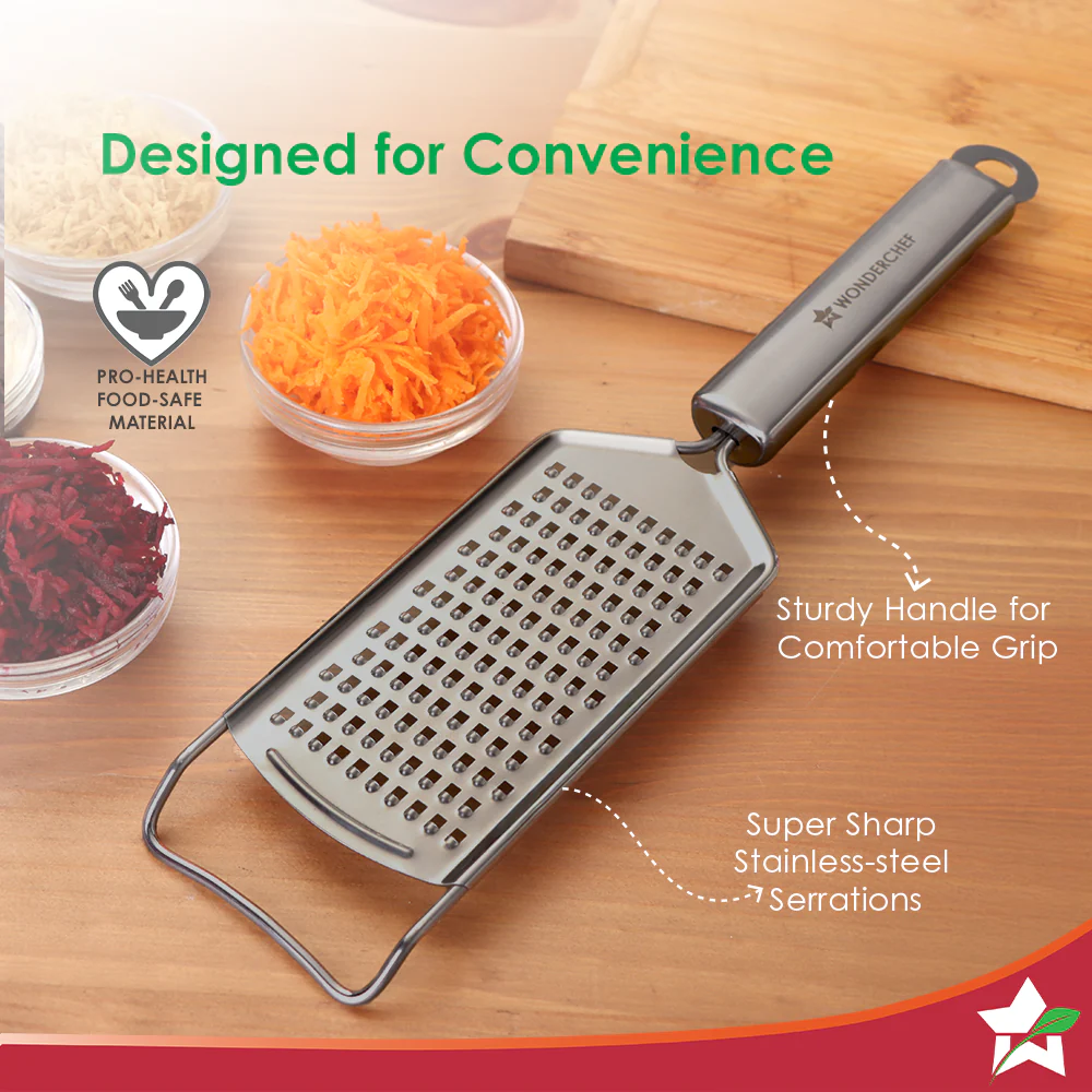 Ambrosia Cheese Grater & Vegetable Shredder | Food-grade Stainless-steel | Comfortable Handle | Multi-purpose Use for Cheese, Veggies, Fruits, Chocolates, Ginger, Garlic | 1-Year Warranty - Image 3