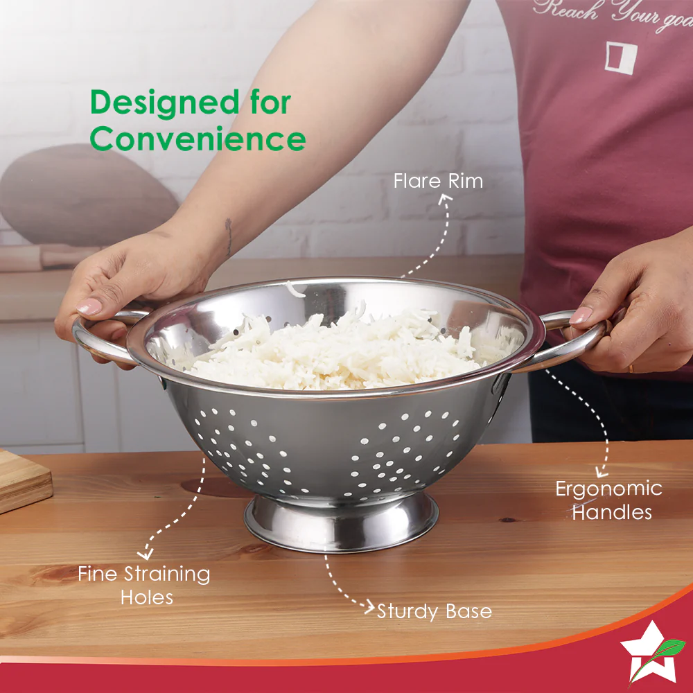 Ambrosia Rice and Vegetable Strainer | 3 L Capacity | Food-grade Stainless-steel |Multi-purpose Kitchen Tool – For Straining & Rinsing Rice, Veggies, Pasta | Easy to Clean | 1-Year Warranty - Image 4