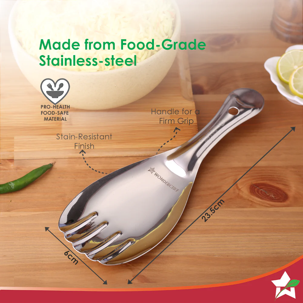 Ambrosia Rice Serving Spoon/Spatula | Food-grade Stainless-steel | Comfortable Grip | Wide and Deep Spill-free Bowl | Multipurpose Kitchen Tool | Dishwasher Safe | 1-Year Warranty - Image 3