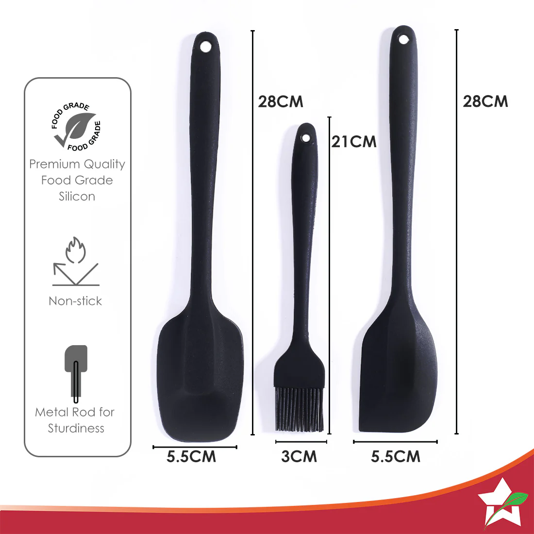 Ambrosia Silicone Kitchen Tools Set of 3 Pcs. | Spatula, Spoon, Brush | Food-Grade Silicone | Use for Flipping, Turning, Scrapping, Mixing, Stirring | Odour and Stain Free - Image 2