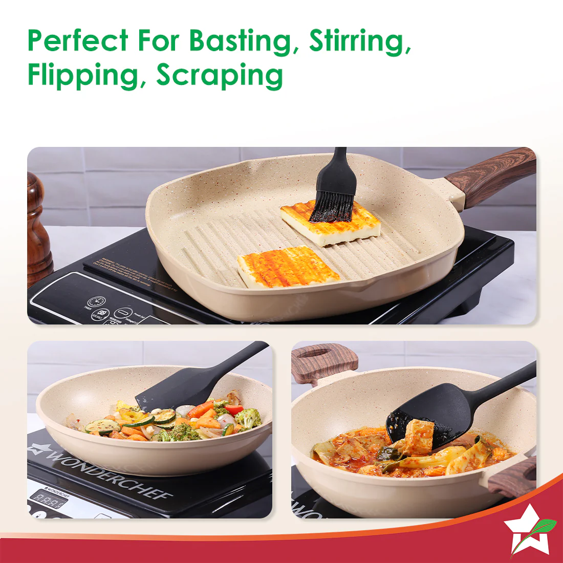 Ambrosia Silicone Kitchen Tools Set of 3 Pcs. | Spatula, Spoon, Brush | Food-Grade Silicone | Use for Flipping, Turning, Scrapping, Mixing, Stirring | Odour and Stain Free - Image 3
