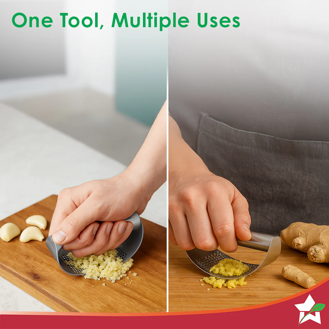 Ambrosia Stainless-steel Garlic Press for Kitchen, No Peeling Needed, Ergonomic Handle, Garlic Chopper and Crusher, Hand Press, Portable, Easy to Use, Silver, 1-Yr Warranty - Image 4