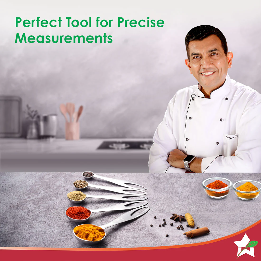 Ambrosia Stainless-steel Measuring Spoons with 5 Engraved Measurements | 1.25ml, 2.5ml, 5ml. 7.5ml, 15ml | For Dry or Liquid Ingredients | Precise Cooking and Baking | 1-year Warranty - Image 2