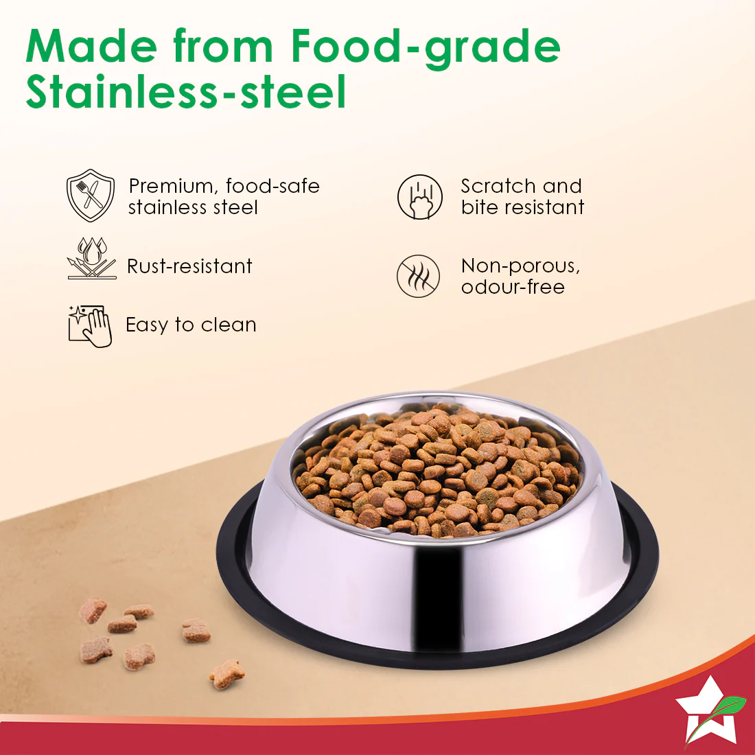 Ambrosia Stainless-steel Pet Bowl, Big Feeding Bowl for Dogs Cats Rabbits Puppies, 1.4 L, Anti-skid, Mess-free Eating, Scratch-resistant, Non-porous, Light-weight, Silver, 1-Yr Warranty - Image 3