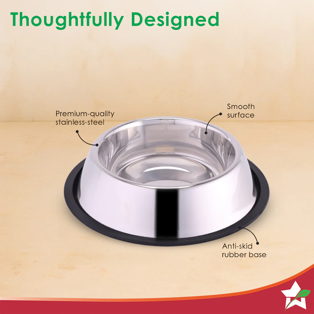 Ambrosia Stainless-steel Pet Bowl, Big Feeding Bowl for Dogs Cats Rabbits Puppies, 1.4 L, Anti-skid, Mess-free Eating, Scratch-resistant, Non-porous, Light-weight, Silver, 1-Yr Warranty - Image 4