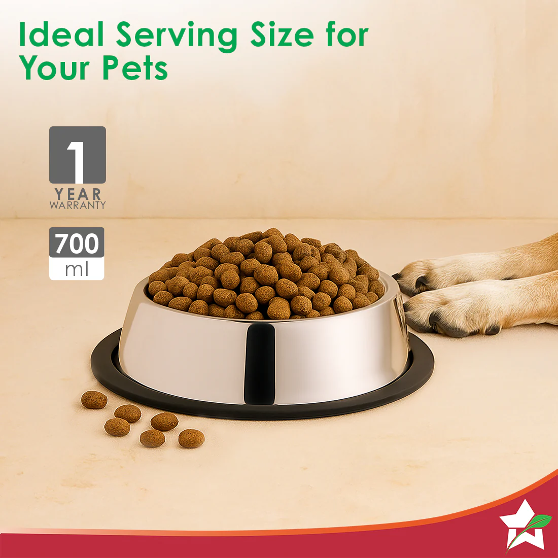 Ambrosia Stainless-steel Pet Bowl, Feeding Bowl for Dogs Cats Rabbits Puppies, 700 ml, Anti-skid, Mess-free Eating, Scratch-resistant, Non-porous, Light-weight, Silver, 1-Yr Warranty - Image 2