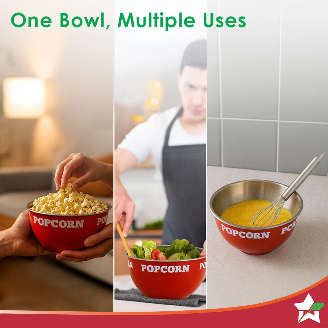Ambrosia Stainless-steel Popcorn Bowl, 1.4 L, Dual-tone, Serve Chips, Snacks, Fruits or Use for Mixing/Storing, Ideal for Movie Nights & Parties, Scratch-resistant, Red, 1-Yr Warranty - Image 5