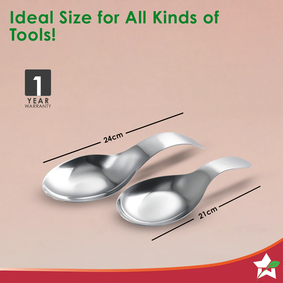 Ambrosia Stainless-steel Spoon Rest 2 Pc. Set for Home, Kitchen Platform and Dining Table, Keep Ladle, Spatula, Serving Spoon, Turner on the Stand, Mess-free Countertop, 1-Yr Warranty - Image 3