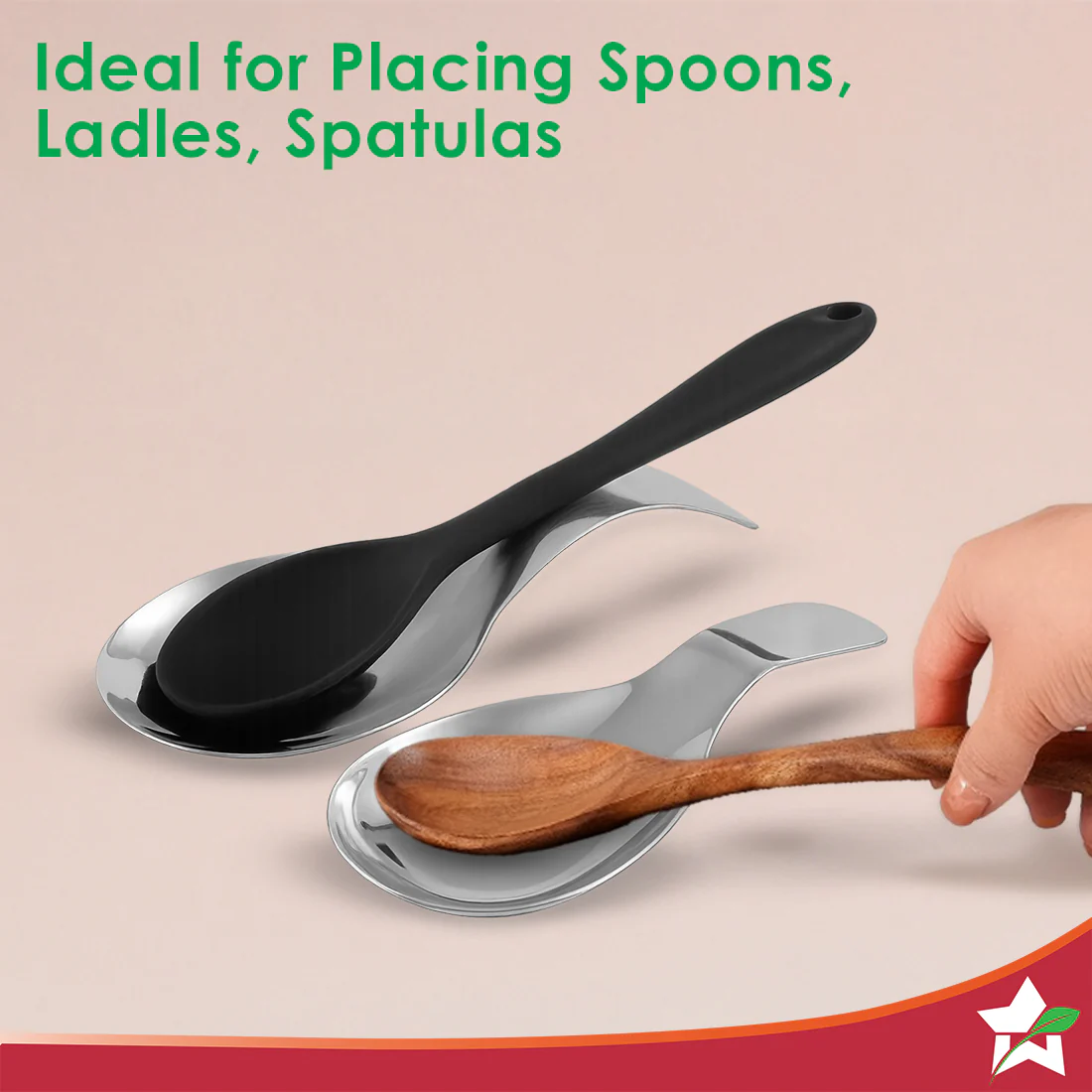Ambrosia Stainless-steel Spoon Rest 2 Pc. Set for Home, Kitchen Platform and Dining Table, Keep Ladle, Spatula, Serving Spoon, Turner on the Stand, Mess-free Countertop, 1-Yr Warranty - Image 4