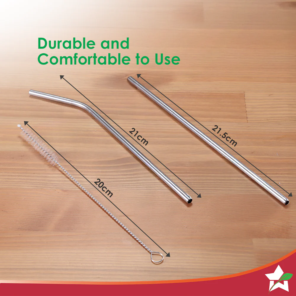 Ambrosia Straw Set (4 Pcs.) and Cleaning Brush | Food-grade Stainless-steel | Long, Reusable, Sustainable Metal Design |For Kids & Adults | Drink Water, Juice, Shakes | 1-Year Warranty - Image 3