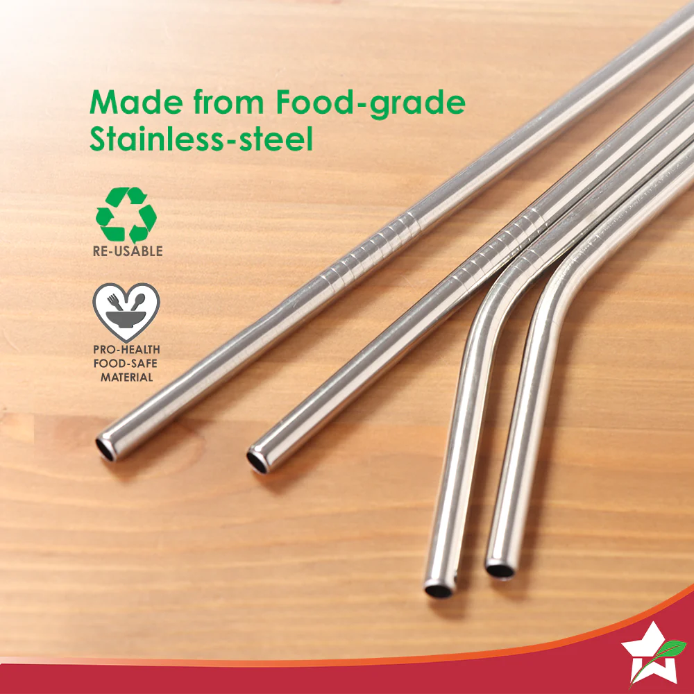 Ambrosia Straw Set (4 Pcs.) and Cleaning Brush | Food-grade Stainless-steel | Long, Reusable, Sustainable Metal Design |For Kids & Adults | Drink Water, Juice, Shakes | 1-Year Warranty - Image 4
