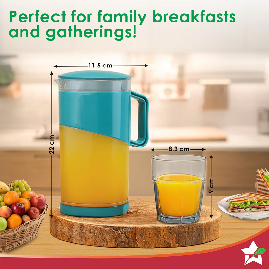 Ambrosia Water Jug and Glass 5 Pc. Set, 1.8 L Jug with 4 Glasses, Serve Juices, Water and Other Beverages, BPA-free, Ideal for House Parties, Easy Pouring, Leak-proof, 1-Yr Warranty, Blue - Image 2