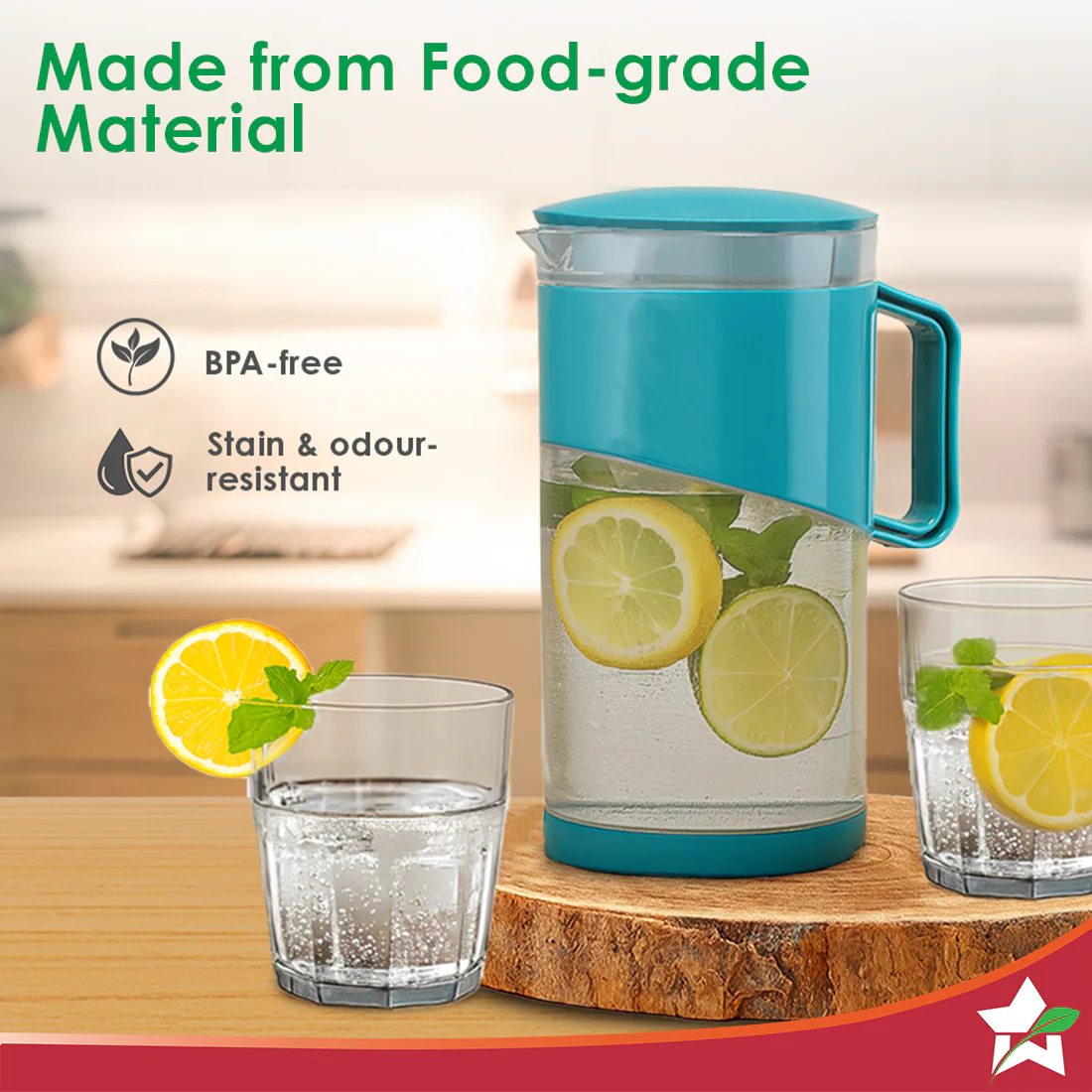 Ambrosia Water Jug and Glass 5 Pc. Set, 1.8 L Jug with 4 Glasses, Serve Juices, Water and Other Beverages, BPA-free, Ideal for House Parties, Easy Pouring, Leak-proof, 1-Yr Warranty, Blue - Image 3