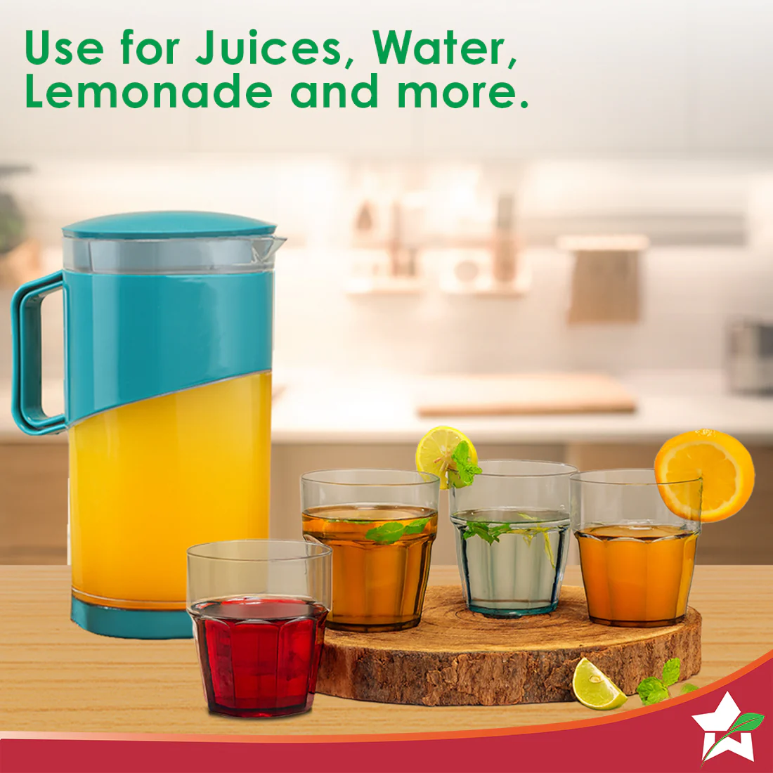 Ambrosia Water Jug and Glass 5 Pc. Set, 1.8 L Jug with 4 Glasses, Serve Juices, Water and Other Beverages, BPA-free, Ideal for House Parties, Easy Pouring, Leak-proof, 1-Yr Warranty, Blue - Image 6