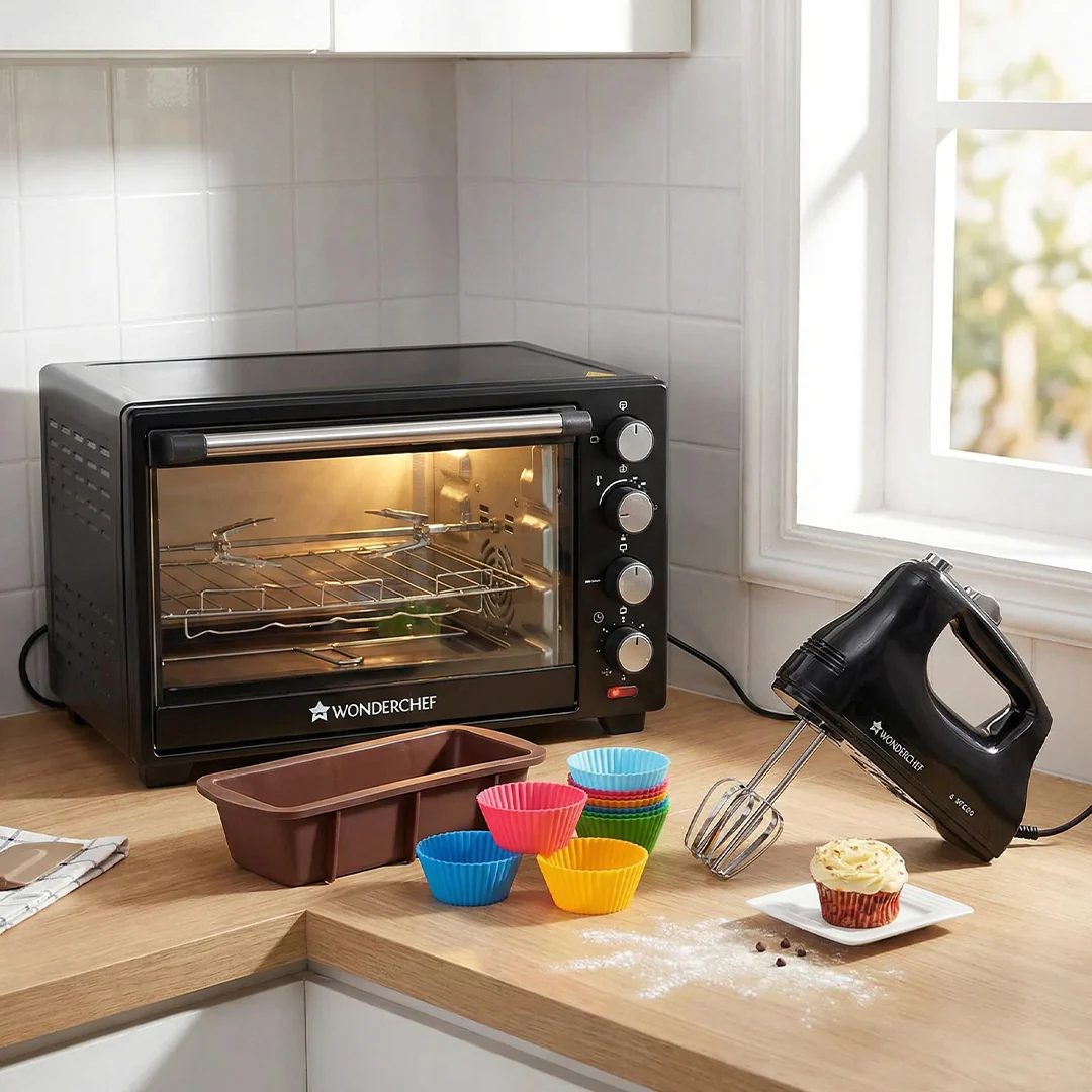 Home Bakery Delight Kit | Oven Toaster Griller (OTG) - 28 Litres, Essenza Hand Mixer, Pavoni Platinum Silicon Plum Cake Mould, Pavoni Platinum Silicone Muffin Moulds