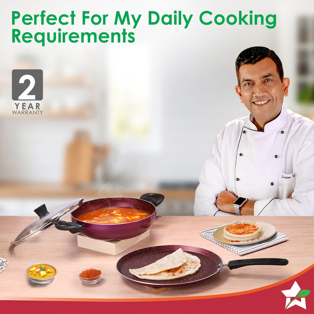 Bandhan Non-stick Cookware 3 Pcs.Set | Dosa Tawa,Kadhai and Lid | 100% PFOA free Coating | Pure Grade Virgin Aluminium | Compatible with Multiple Cooktops | Red and Purple | 2 Year Warranty - Image 2