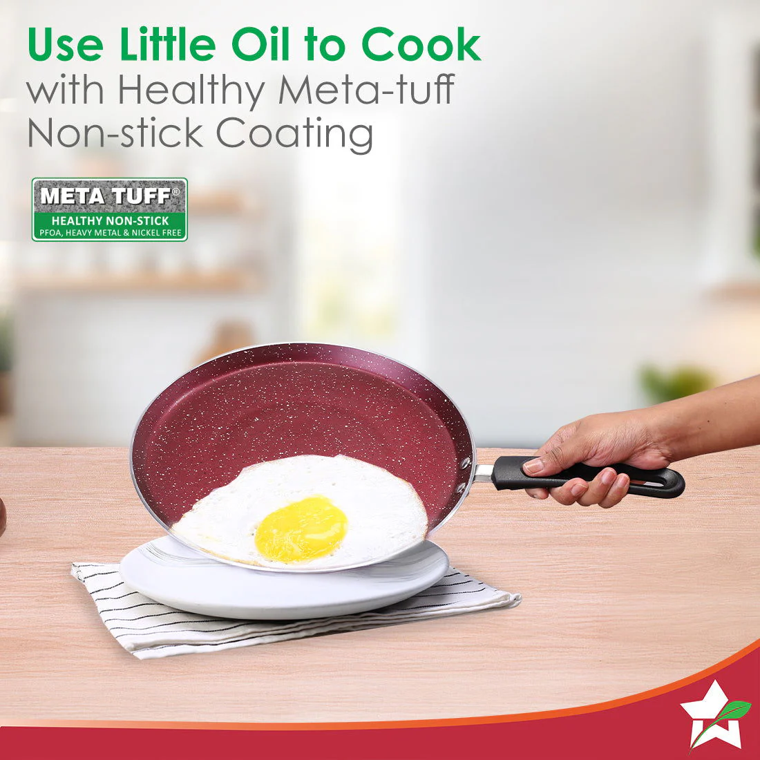 Bandhan Non-stick Cookware 3 Pcs.Set | Dosa Tawa,Kadhai and Lid | 100% PFOA free Coating | Pure Grade Virgin Aluminium | Compatible with Multiple Cooktops | Red and Purple | 2 Year Warranty - Image 5