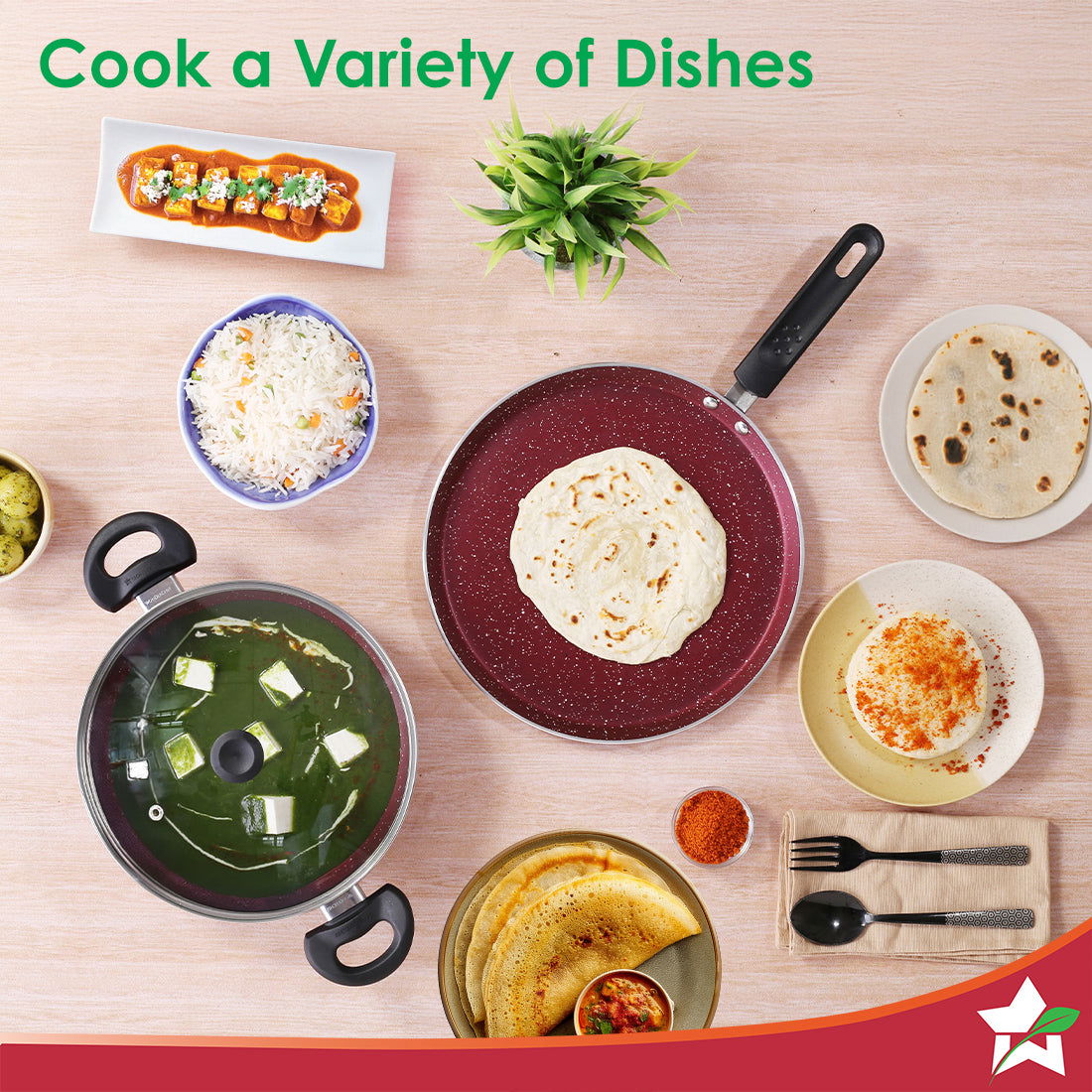 Bandhan Non-stick Cookware 3 Pcs.Set | Dosa Tawa,Kadhai and Lid | 100% PFOA free Coating | Pure Grade Virgin Aluminium | Compatible with Multiple Cooktops | Red and Purple | 2 Year Warranty - Image 7