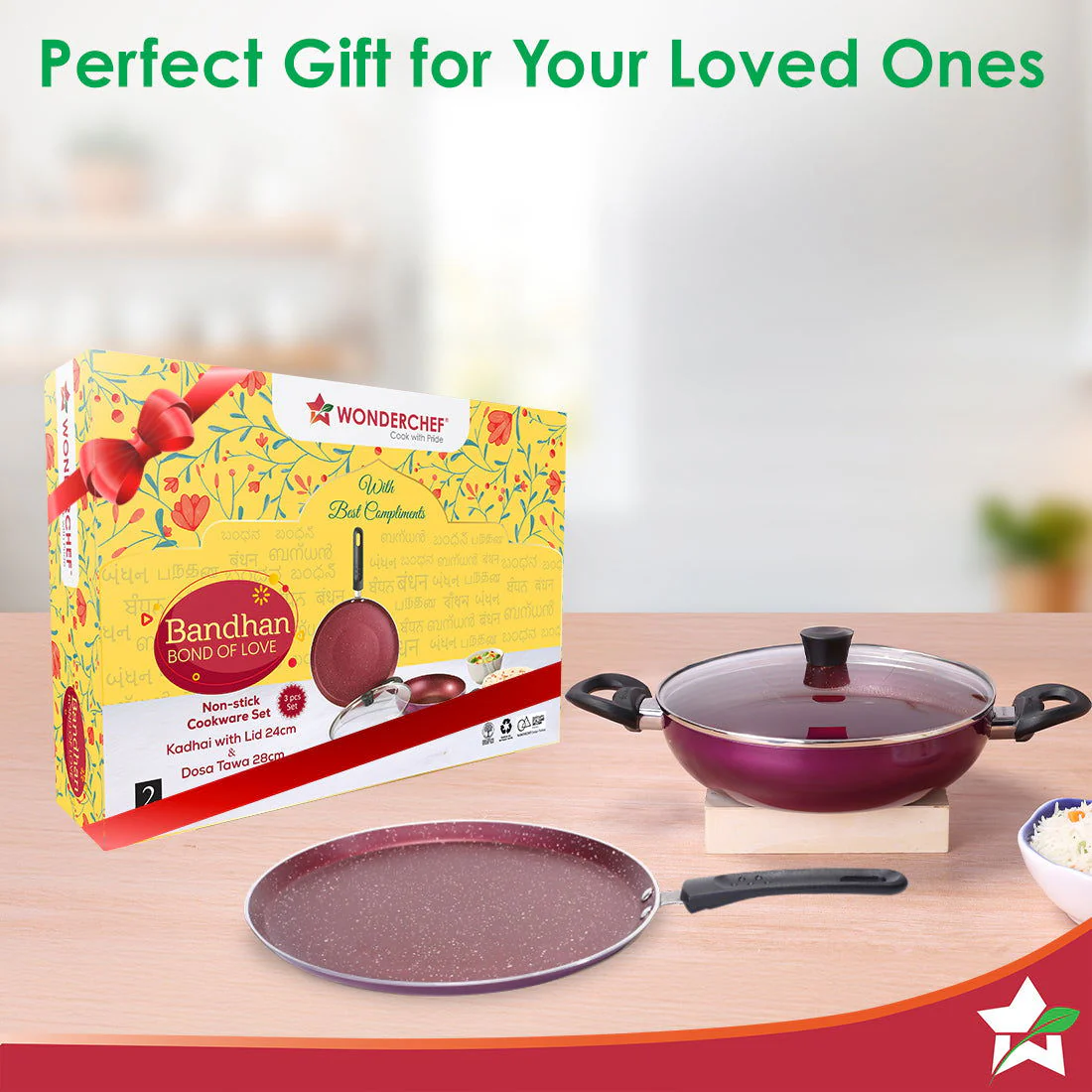 Bandhan Non-stick Cookware 3 Pcs.Set | Dosa Tawa,Kadhai and Lid | 100% PFOA free Coating | Pure Grade Virgin Aluminium | Compatible with Multiple Cooktops | Red and Purple | 2 Year Warranty - Image 8