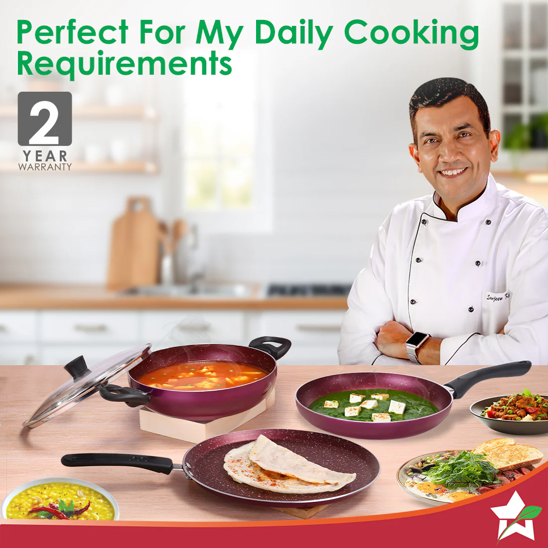Bandhan Non-stick Cookware 4 Pc. Set | Perfect Gift | Fry Pan, Dosa Tawa, Kadhai with Glass Lid | Healthy, Low Oil Meals | Scratch-resistant | Gas & Induction Compatible | Easy to Clean - Image 2