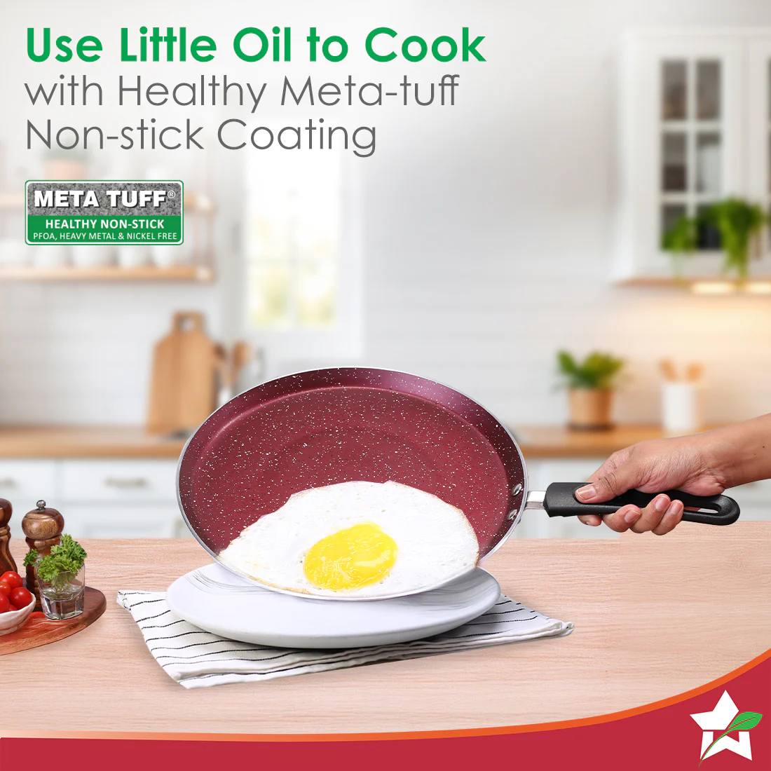 Bandhan Non-stick Cookware 4 Pc. Set | Perfect Gift | Fry Pan, Dosa Tawa, Kadhai with Glass Lid | Healthy, Low Oil Meals | Scratch-resistant | Gas & Induction Compatible | Easy to Clean - Image 5