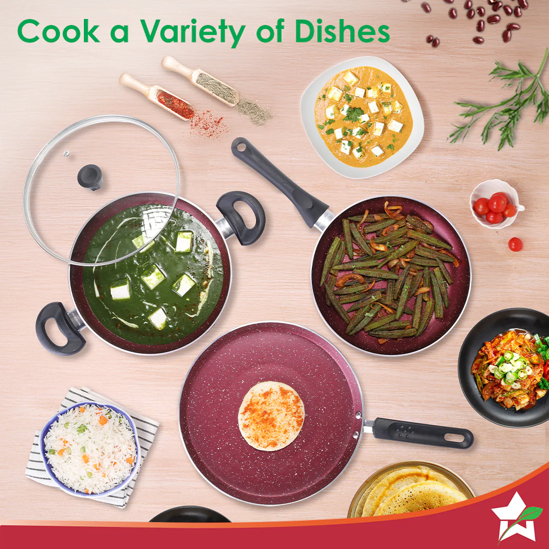 Bandhan Non-stick Cookware 4 Pc. Set | Perfect Gift | Fry Pan, Dosa Tawa, Kadhai with Glass Lid | Healthy, Low Oil Meals | Scratch-resistant | Gas & Induction Compatible | Easy to Clean - Image 7