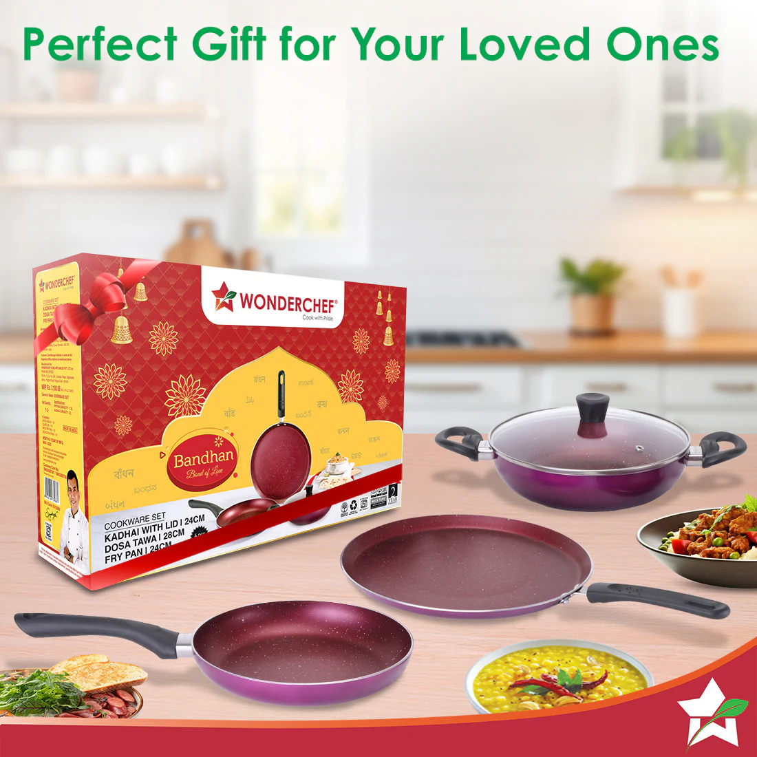 Bandhan Non-stick Cookware 4 Pc. Set | Perfect Gift | Fry Pan, Dosa Tawa, Kadhai with Glass Lid | Healthy, Low Oil Meals | Scratch-resistant | Gas & Induction Compatible | Easy to Clean - Image 8