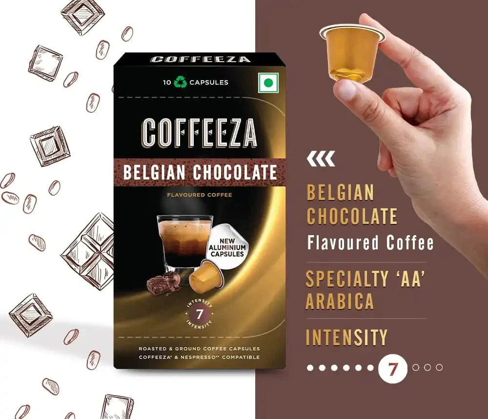 Coffeeza Belgian Chocolate 100% Arabica Flavoured Aluminium Coffee Capsules (Limited Edition) - Image 2