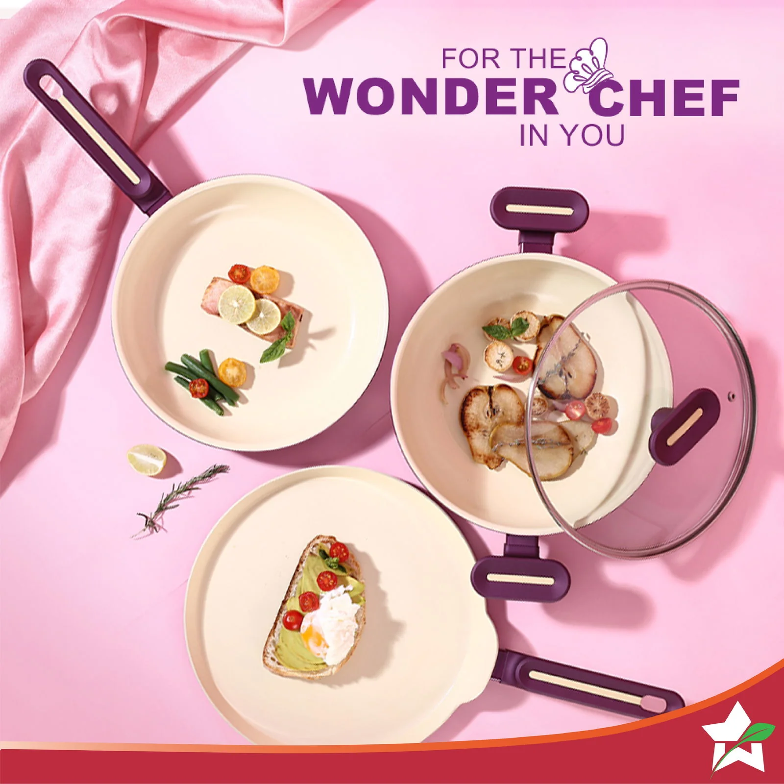Bellagio Cookware 4 Pc. Set | Kadhai & Lid, Fry Pan, Dosa Tawa | Healthy Ceramic Coating | Non-Toxic | PFAS and PFOA Free | 3mm Thickness | Soft-Touch Handles and Knob | Deep Purple | 2 Year Warranty - Image 6