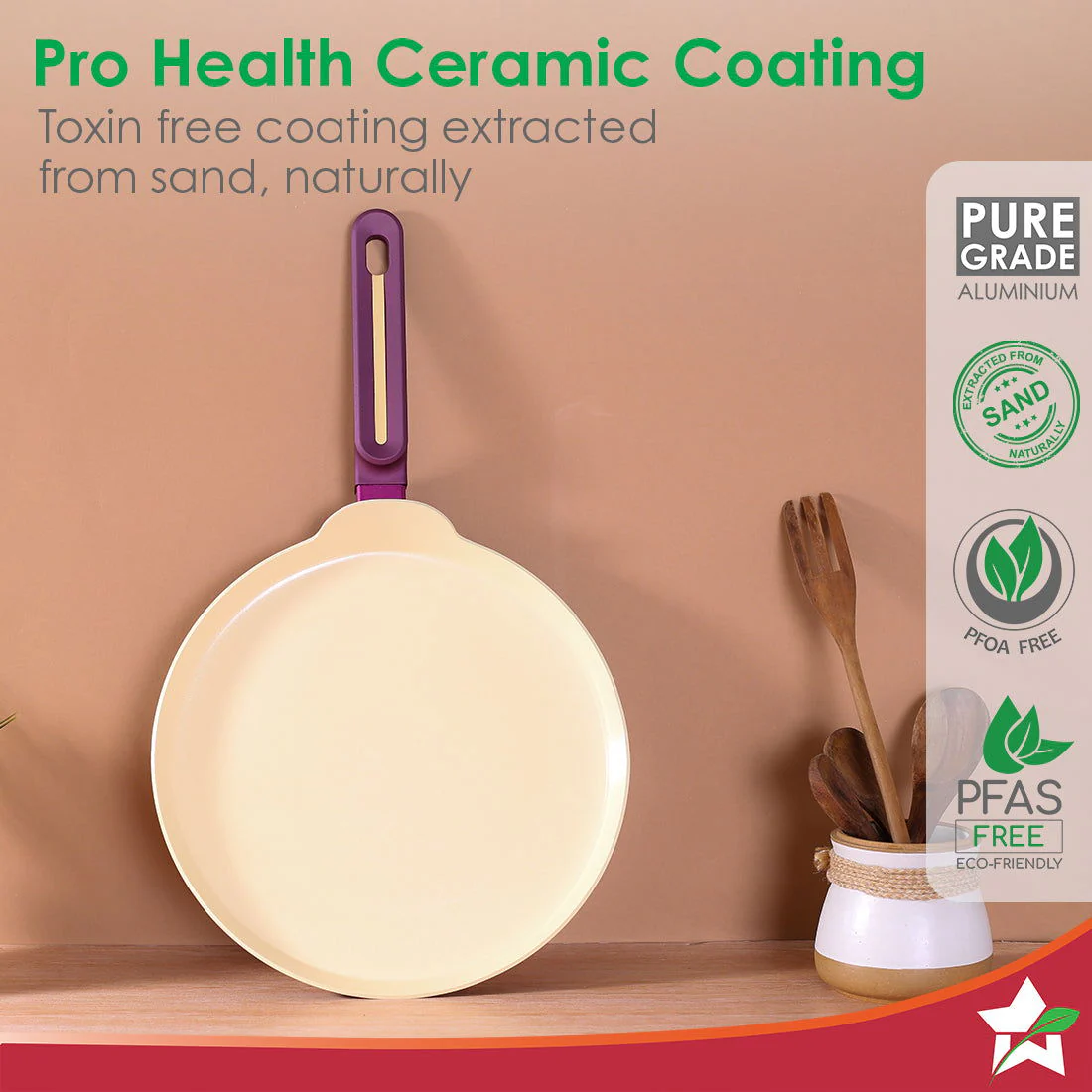 Bellagio Dosa Tawa | Healthy Ceramic Coating | Non-Toxic | PFAS and PFOA Free | 3mm Thickness | Soft-Touch Handles | Deep Purple | 2 Year Warranty - Image 3