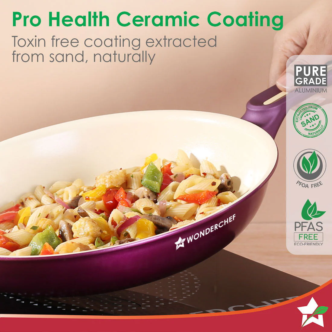 Bellagio Fry Pan | 24 cm | 1.7 L | Non-Stick Ceramic Coating | Non-Toxic | Pure Aluminium | PFAS and PFOA Free | 3mm Thickness | Two-Tone Soft-Touch Handle | Firm Grip | 2 Years Warranty - Image 3