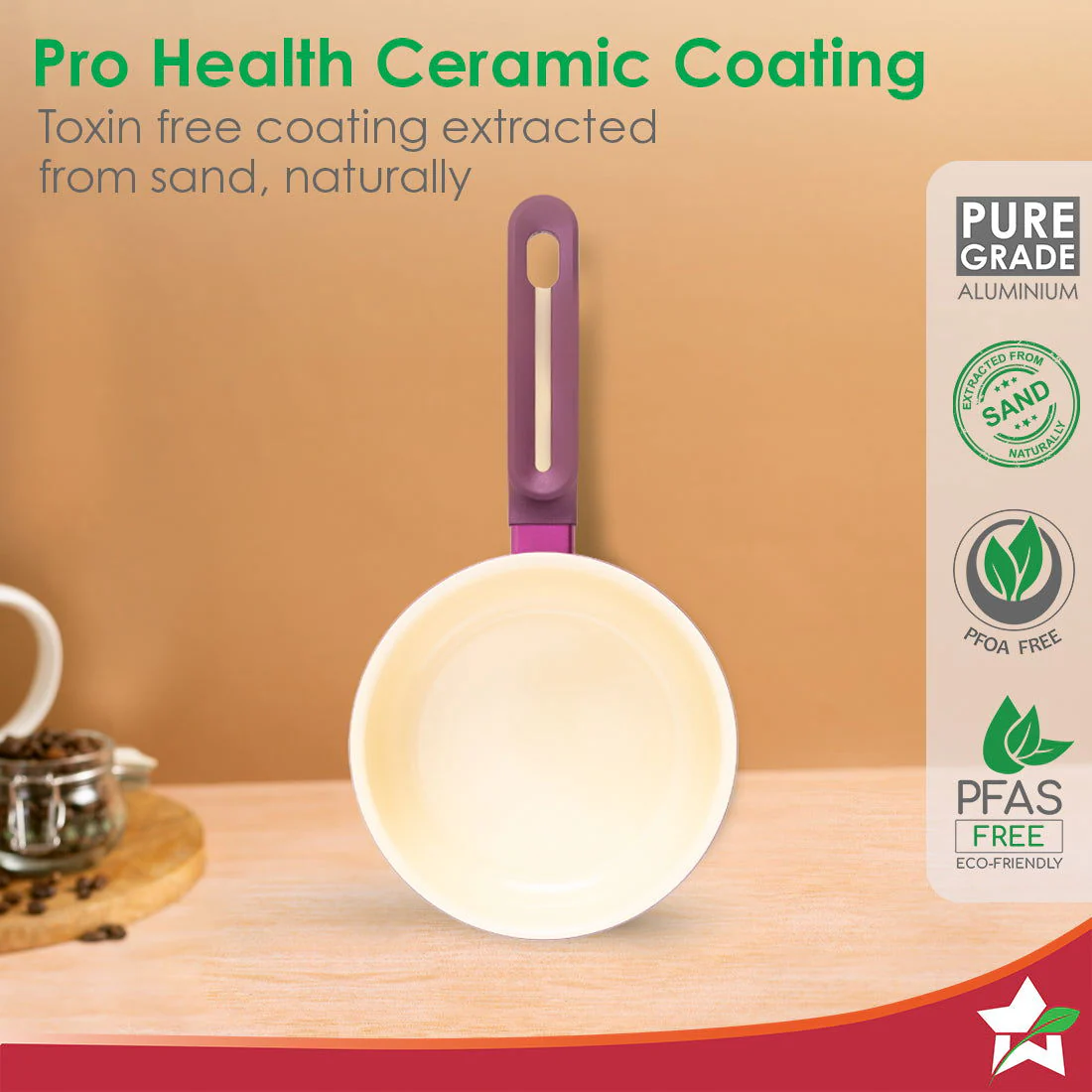 Bellagio Saucepan | Healthy Ceramic Coating | Non-Toxic | PFAS and PFOA Free | 3mm Thickness | Soft-Touch Handles and Knob | Deep Purple | 2 Year Warranty - Image 3