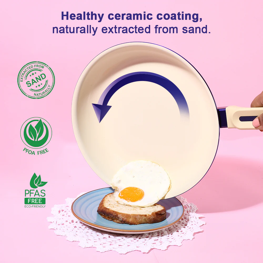 Wonderchef Renewed Bellagio 28cm Dosa Tawa | Healthy Ceramic Coating | Non-Toxic | PFAS and PFOA Free | 3mm Thickness | Soft-Touch Handles and Knob - Image 4