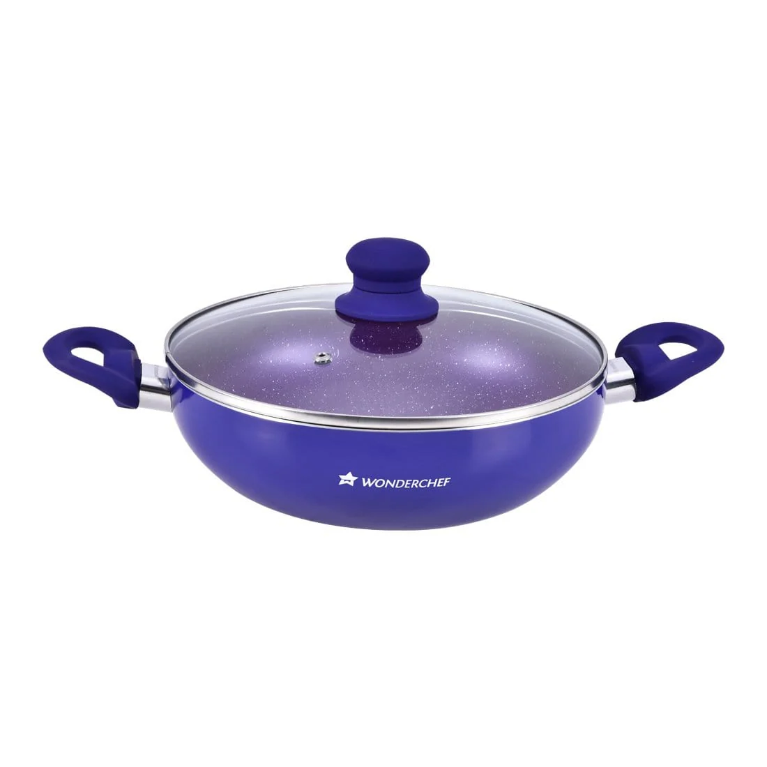 Wonderchef Renewed Blueberry Aluminium 24cm Wok | Non-Stick| Induction Friendly Cookware | Soft Touch Handle | Pure Grade Aluminium | PFOA Free
