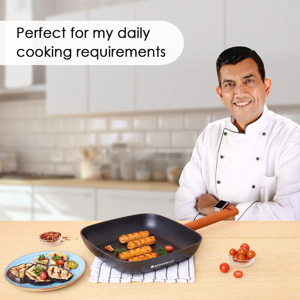 Caesar Forged Grill Pan, 24cm, Black, Greblon C3 Non-stick Coating, Virgin Aluminium, PFOA Free, German Beechwood Handles, Use for Grilling Tikkis, Breads, Rolls, Meat, Paneer - Image 4