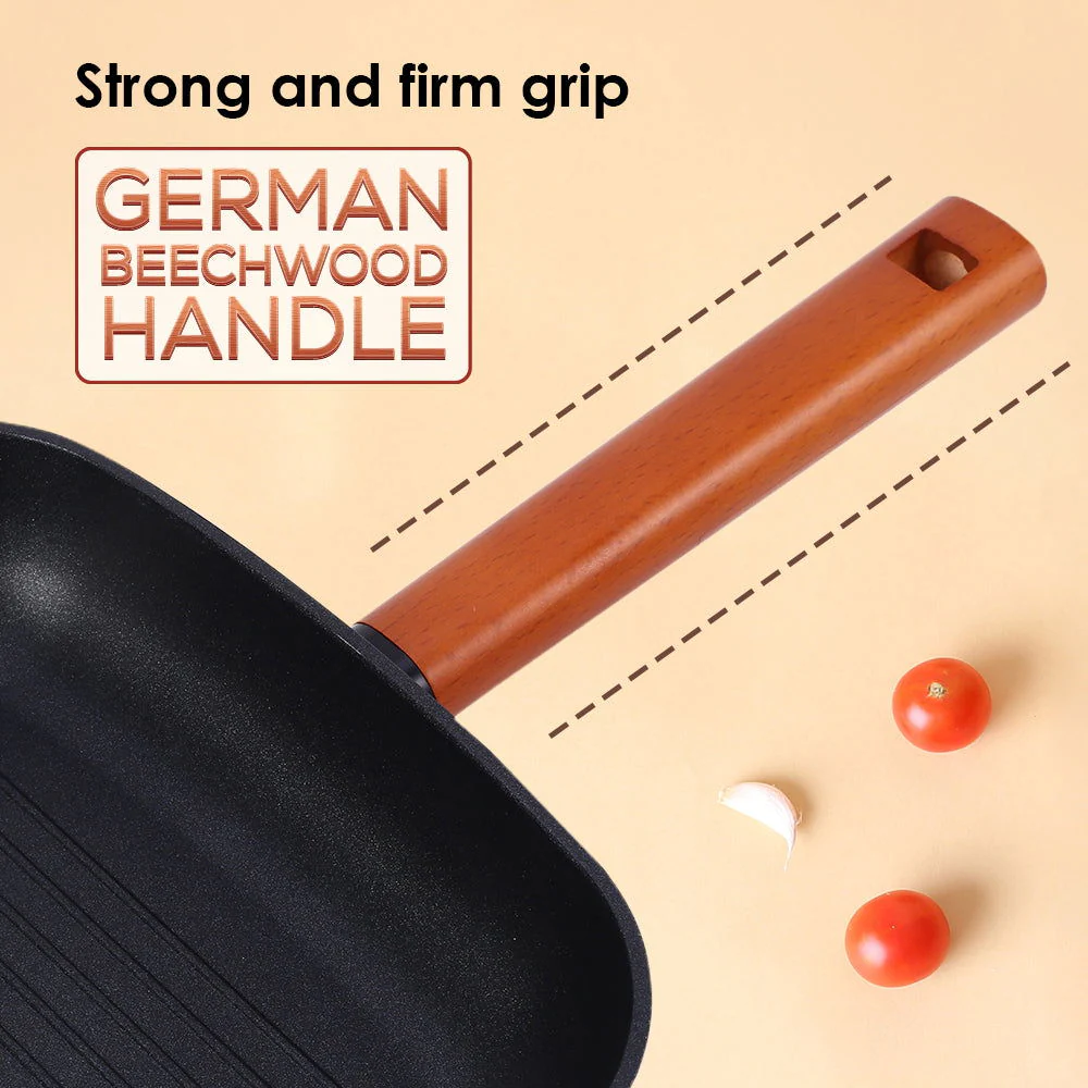 Caesar Forged Grill Pan, 24cm, Black, Greblon C3 Non-stick Coating, Virgin Aluminium, PFOA Free, German Beechwood Handles, Use for Grilling Tikkis, Breads, Rolls, Meat, Paneer - Image 5