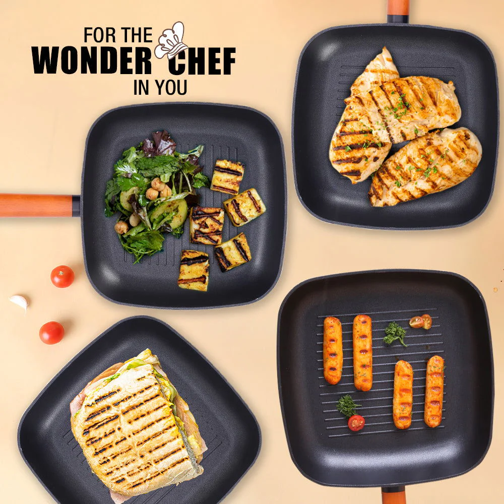 Caesar Forged Grill Pan, 24cm, Black, Greblon C3 Non-stick Coating, Virgin Aluminium, PFOA Free, German Beechwood Handles, Use for Grilling Tikkis, Breads, Rolls, Meat, Paneer - Image 7