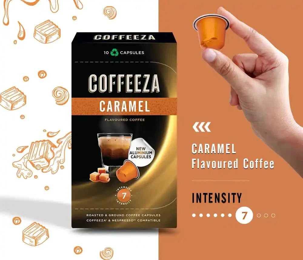 Coffeeza Caramel 100% Arabica Flavoured Aluminium Coffee Capsules - Image 2