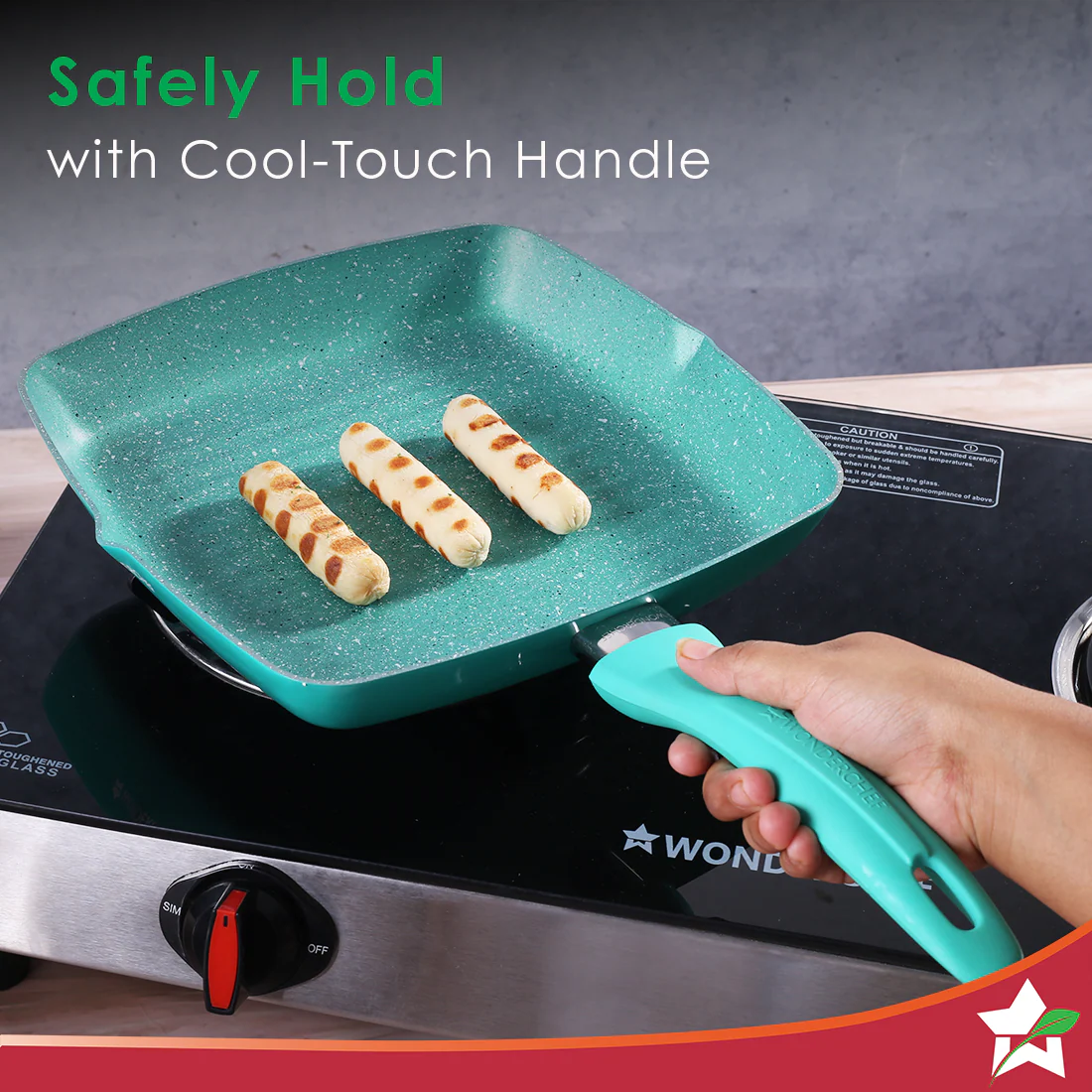 Wonderchef Renewed Celebration Non-stick 24cm Grill Pan | Induction Friendly | Soft Touch Handle | Pure Grade Aluminium | 2.2mm | PFOA/Heavy Metals Free - Image 4