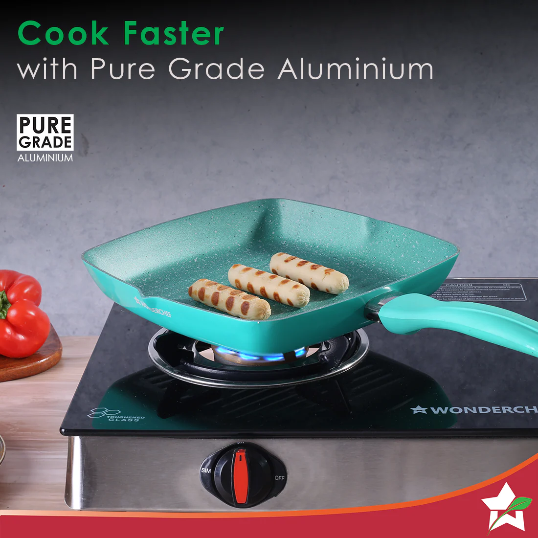 Wonderchef Renewed Celebration Non-stick 24cm Grill Pan | Induction Friendly | Soft Touch Handle | Pure Grade Aluminium | 2.2mm | PFOA/Heavy Metals Free - Image 5