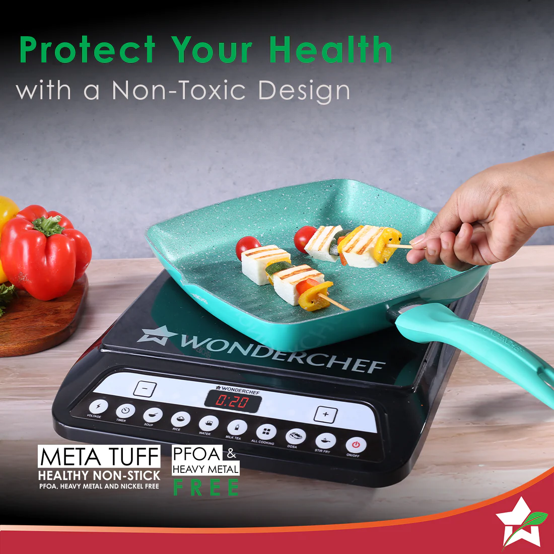 Wonderchef Renewed Celebration Non-stick 24cm Grill Pan | Induction Friendly | Soft Touch Handle | Pure Grade Aluminium | 2.2mm | PFOA/Heavy Metals Free - Image 6