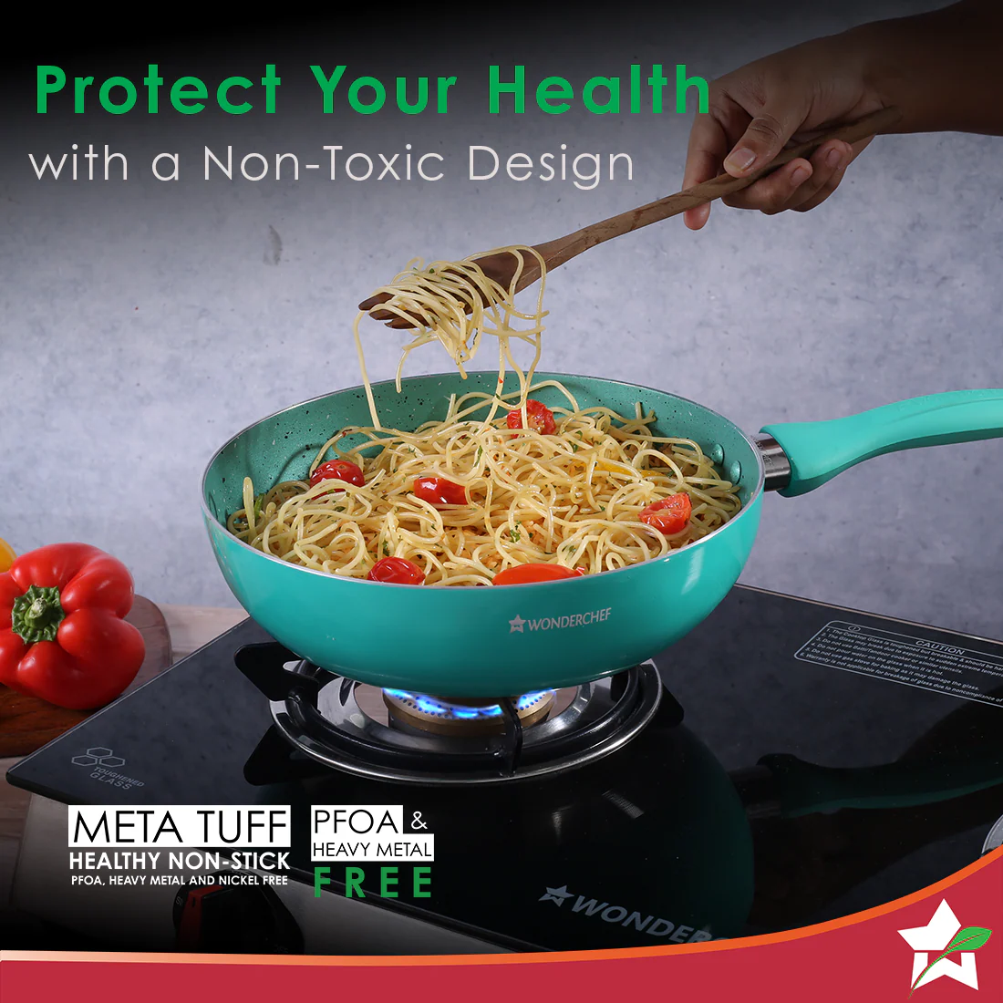 Wonderchef Renewed Celebration Non-stick 24cm Wok (without Lid) | Induction Friendly | Soft Touch Handle | Pure Grade Aluminium | 2.2mm | PFOA/Heavy Metals Free - Image 6