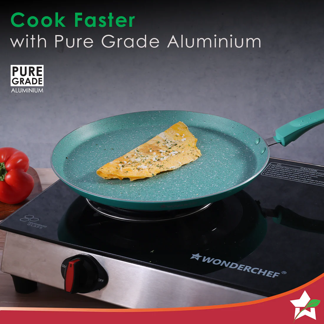 Wonderchef Renewed Celebration Non-stick 28cm Dosa Tawa | Induction Friendly | Soft Touch Handle | Pure Grade Aluminium | 2.2mm | PFOA/Heavy Metals Free - Image 5