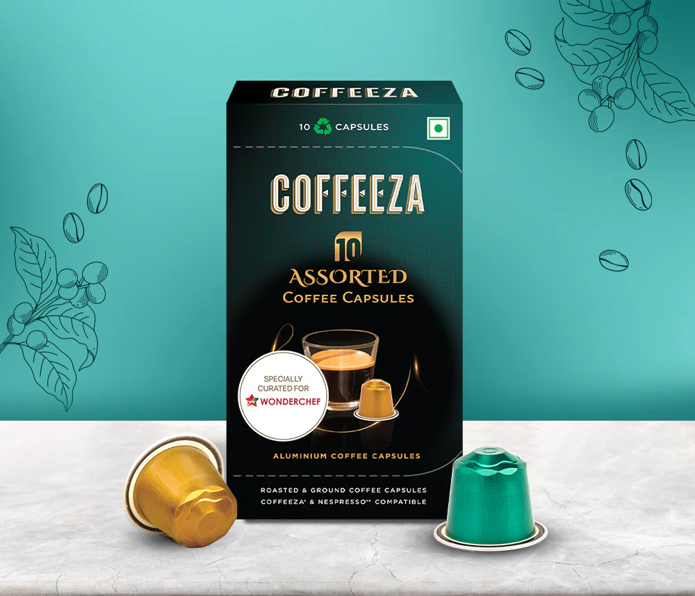 Coffeeza Assorted Box of 10 Coffee Capsules – Classico, Intenso, Cremoso, Forte, and Mysore Nuggets