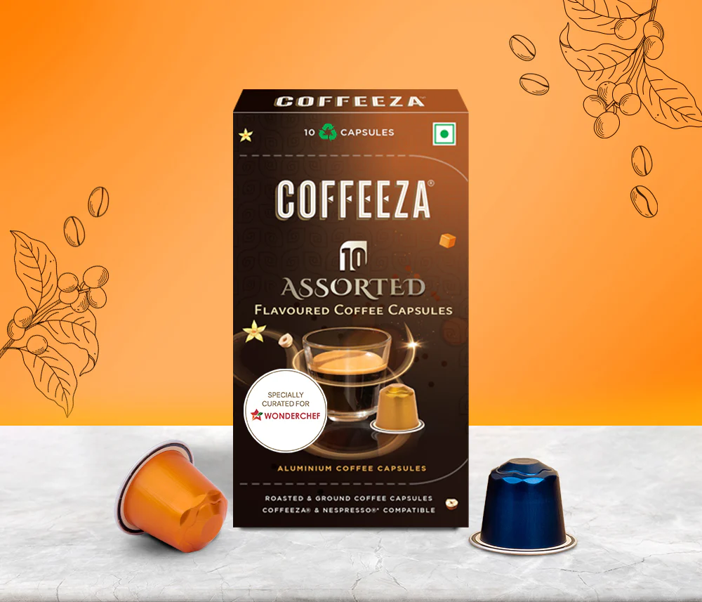 Coffeeza Flavoured Assorted Box of 10 Coffee Capsules – Hazelnut, Caramel, Belgian Chocolate, and Vanilla